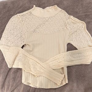 Free People Ivory Knit Lace Top
